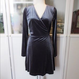 NWT Ann Taylor Loft Slate Grey Velvet Wrap Dress
